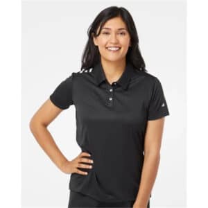 Adidas Women's 3-Stripes Shoulder Polo - Black/ White, S